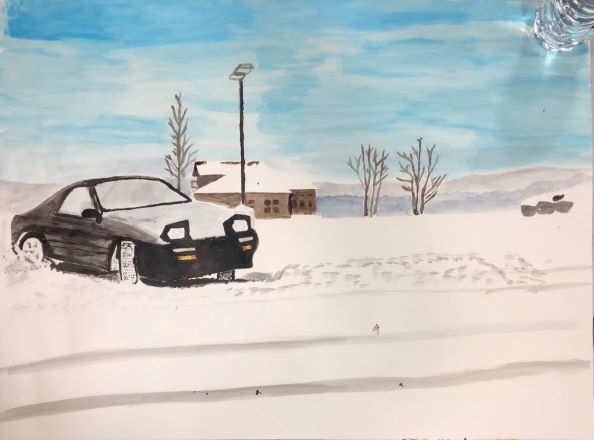 Acrylic on paper (Car landscape)