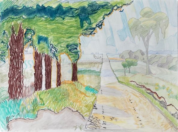 Colored pencil and pencil on paper (Color landscape)