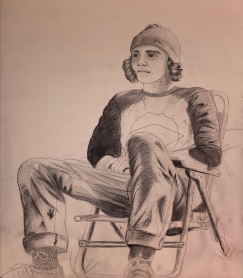 Pencil on paper (Seated man)